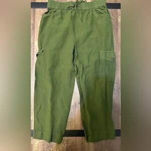 048 - Madewell Green Linen Cropped Cargo Pants With Drawstrings Size M